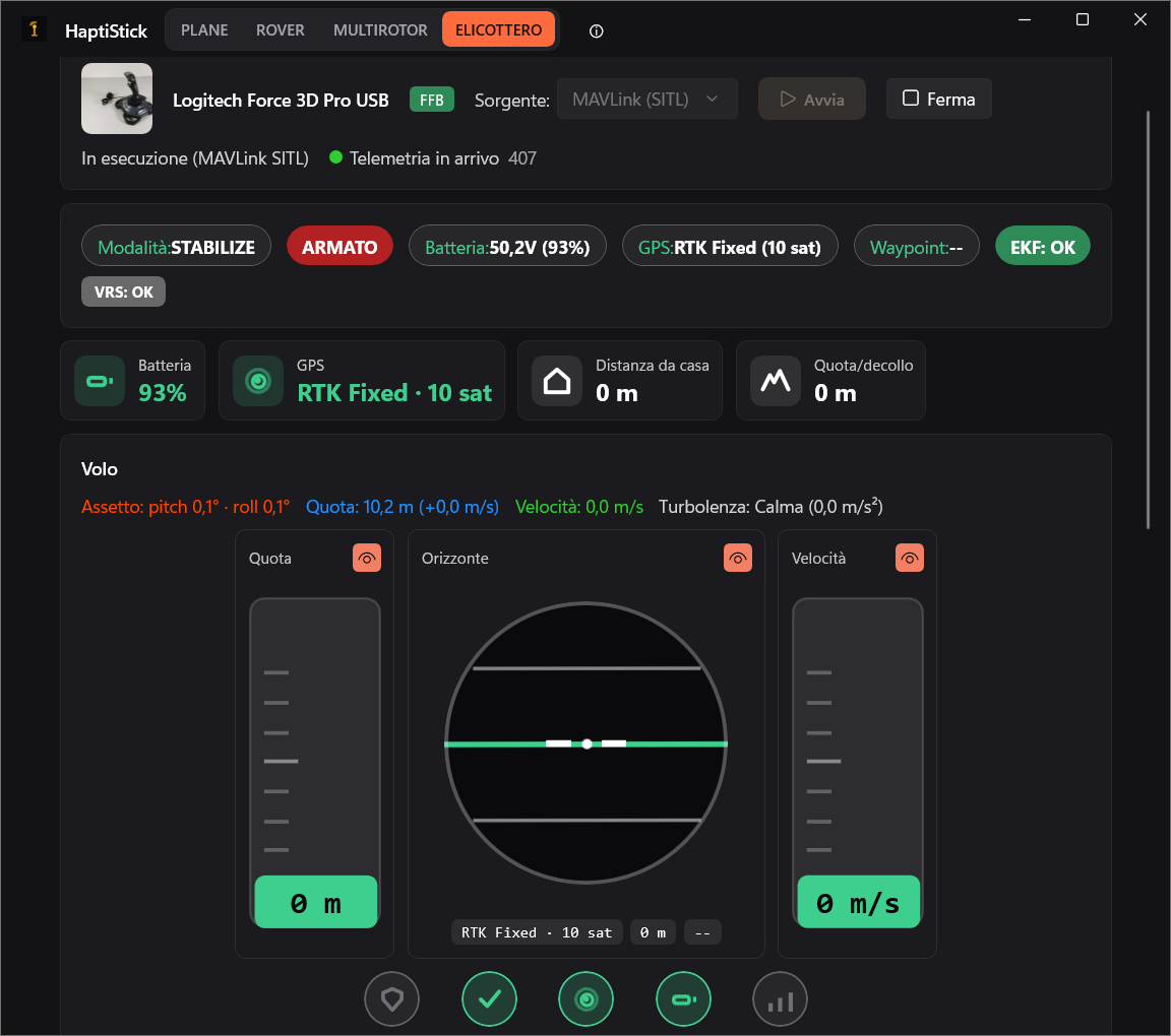 Cockpit HaptiStick — profilo Elicottero