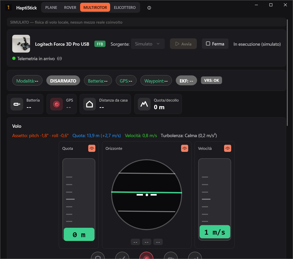 Cockpit HaptiStick — profilo Multirotore