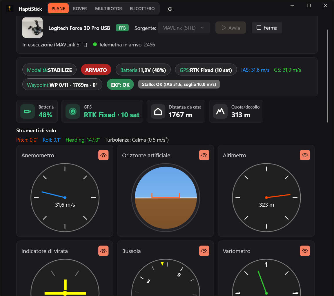 Cockpit HaptiStick — profilo Aereo